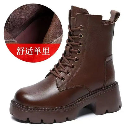 Autumn Winter Retro Women's Korean Style Thick-Soled New Short Boots Women's Lace-Up Casual Plus Size Women's Boots