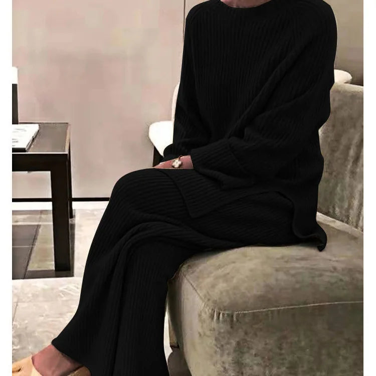 Women's Knit Lounge Sets Sweater Home Street Daily Basic Pure Simple Soft Sport Sweater Pant Fall Winter Round Neck Long Sleeve