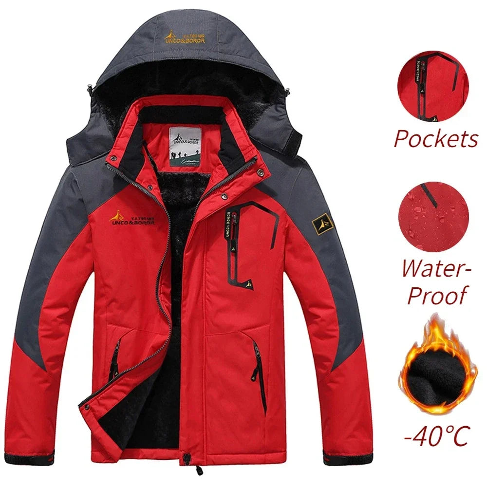 Winter Men's Parka Outdoor Lining Fleece-lined Thickened Windproof Warm Mountaineering Hooded Jacket Cold-resistant Ski Suit 6XL