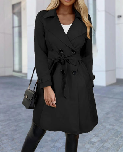 Trench Coat for Women Autumn Fashion Double Breasted Long Trench Coat Classic Lapel Slim Long Sleeve Overcoat with Belt