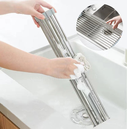 Kitchen Rolling Dish Drainer Roll Up Dish Drying Rack Over The Sink kitchen accessories,storage organization Foldable bowl shelf