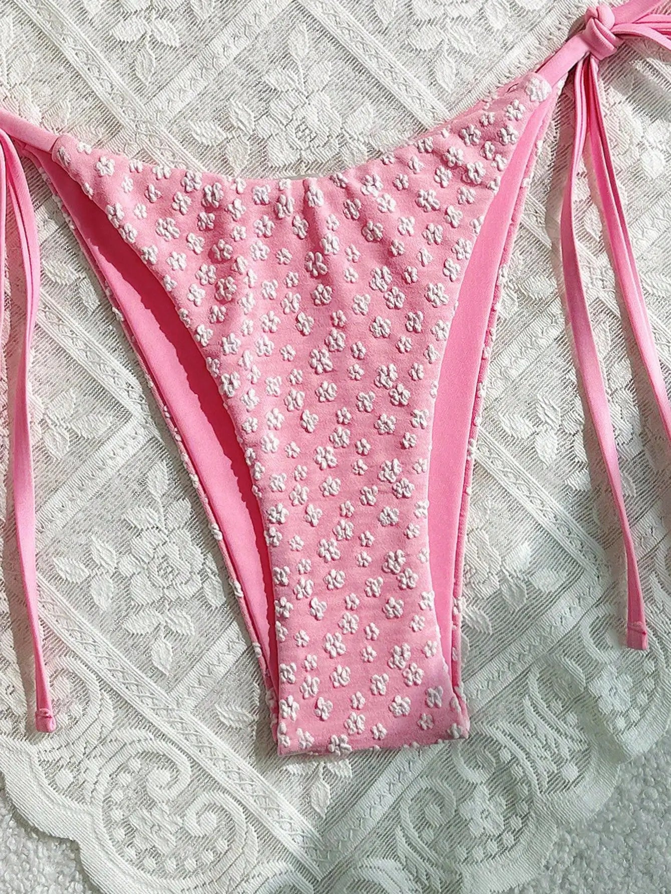 Pink Floral Print Two Piece Bikini Set 2025 Swimsuit for Women Halter Push Up Backless Beach Swimwear Micro Thong Bathing Suit