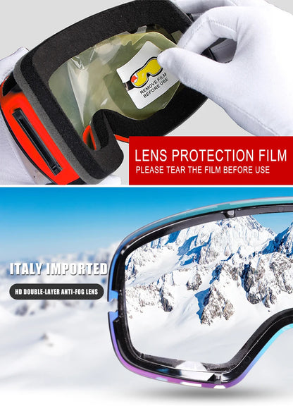 PHMAX Ski Goggles Men Snowboard Glasses Women Winter Outdoor Snow Sunglasses UV400 Double Layers Lens Anti-Fog Skiing Goggles
