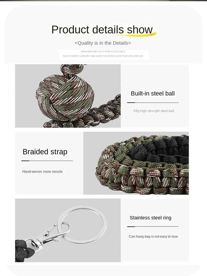 Outdoor Self-Defense Umbrella Rope Keychain Monkey Fist Steel Ball Chain Outdoor Safety Protection Accessories Knot Steel Ball