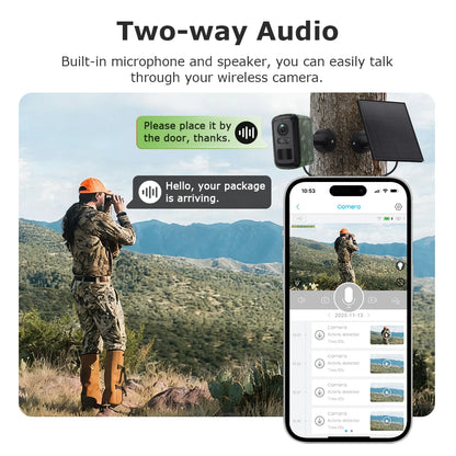 UBOX 5MP Mini 4G Solar Camera Outdoor WiFi Surveillance Camera Camouflage Wildlife Cam CCTV PIR Detection Color/IR Night Vision