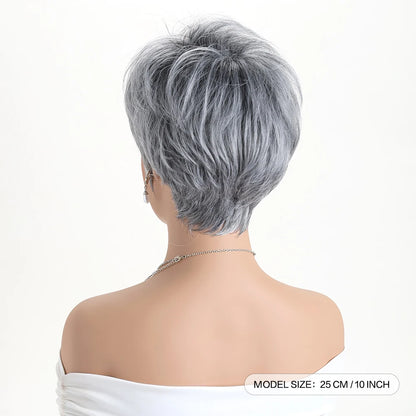Short Natural Wigs with Bangs Soft Mommy Hair Daily Use Short  Grey Ombre Curly Synthetic Hair Costume Party Wig for Women