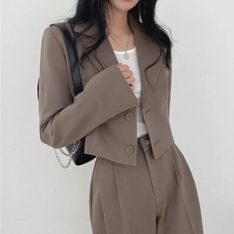 Summer New Short Top Jacket Blazer Wide Leg Pants Two-piece Set Elegant Women's Office Casual Set Outfits