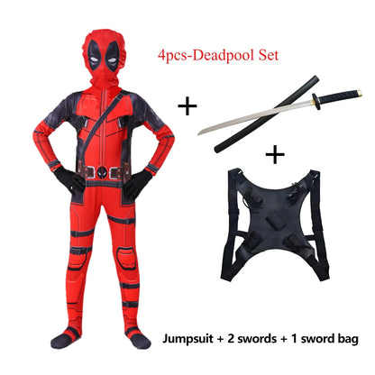 Superhero Deadpool Costume Kids New Deadpooling 3 Cosplay Cosutme Deadpool3 Full Children Costume Bodysuit Halloween Jumpsuit