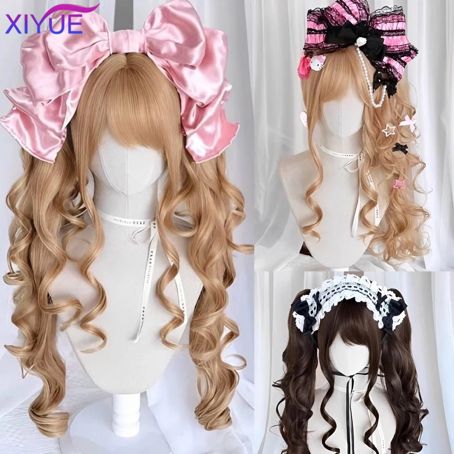 Synthetic Princess Cut Double ponytail Lolita Wig with Bangs Girl Ombre Blonde brown Cosplay Halloween Harajuku wig