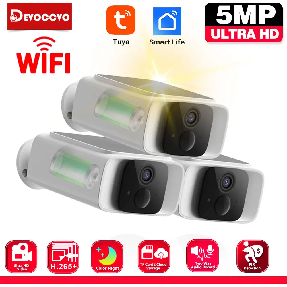 Tuya Wifi Solar Bullet Camera Outdoor 5MP Waterproof Battery Powered CCTV Surveillance Security Camera Wireless 2 Way Audio