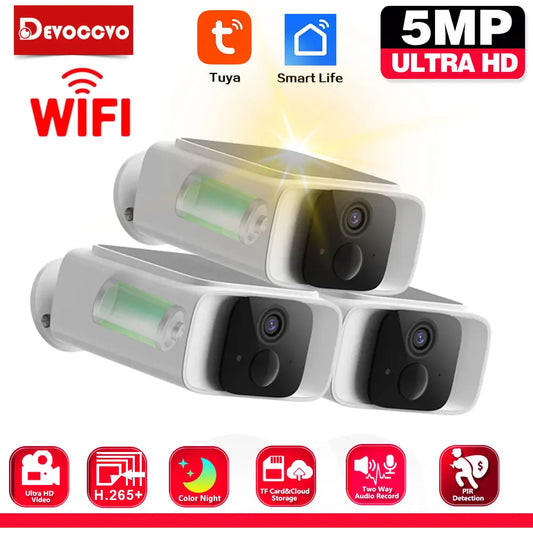 Tuya Wifi Solar Bullet Camera Outdoor 5MP Waterproof Battery Powered CCTV Surveillance Security Camera Wireless 2 Way Audio