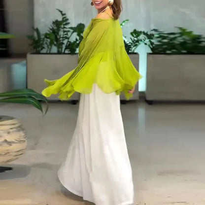 Simple Fashion Solid 2 Pieces Set Woman Elegant Crew Neck Ruffle Blouse Shirts & Wide Leg Pants Suits Long Sleeve Autumn Outfits