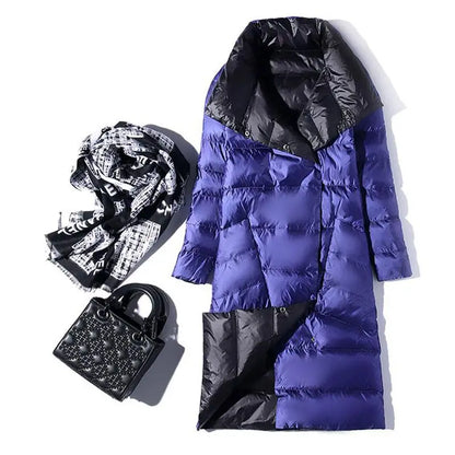 Fashionable White Duck Down New Double-sided Ultra Light Jacket for Women's Winter Slim Fit Single Breasted Warm Parka Coat