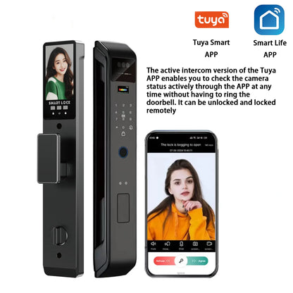 Tuya APP Smart Life APP Control Voice Intercom Smart Lock 3D Face Recognition Fingerprint Password Smart  Door Lock With Camera