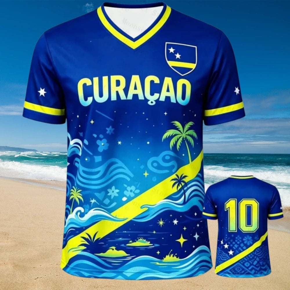 2026 Curacao Tribal Print Football Shirt Jersey Men Breathable Sport T-shirt National Team Inspired Casual Soccer Tops for Fans