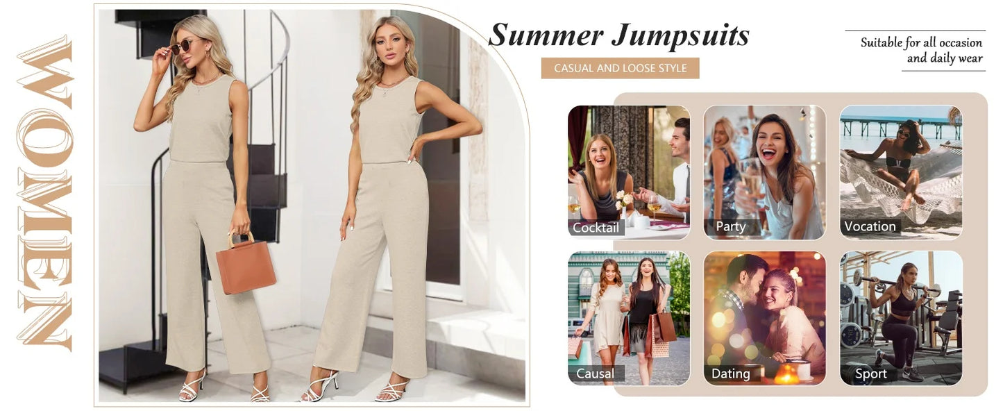 Bohemian Leaf Print Holiday Pants Set Round Neck Elegant Temperament Summer Sleeveless Top And Pants Hawaii Vacation Womenswear
