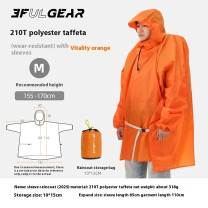 3F UL GEAR Sleeve Raincoat Lightweight Windproof and Waterproof PU5000mm 3D Silicon Coating Fabric About 180g Nylon Polyester