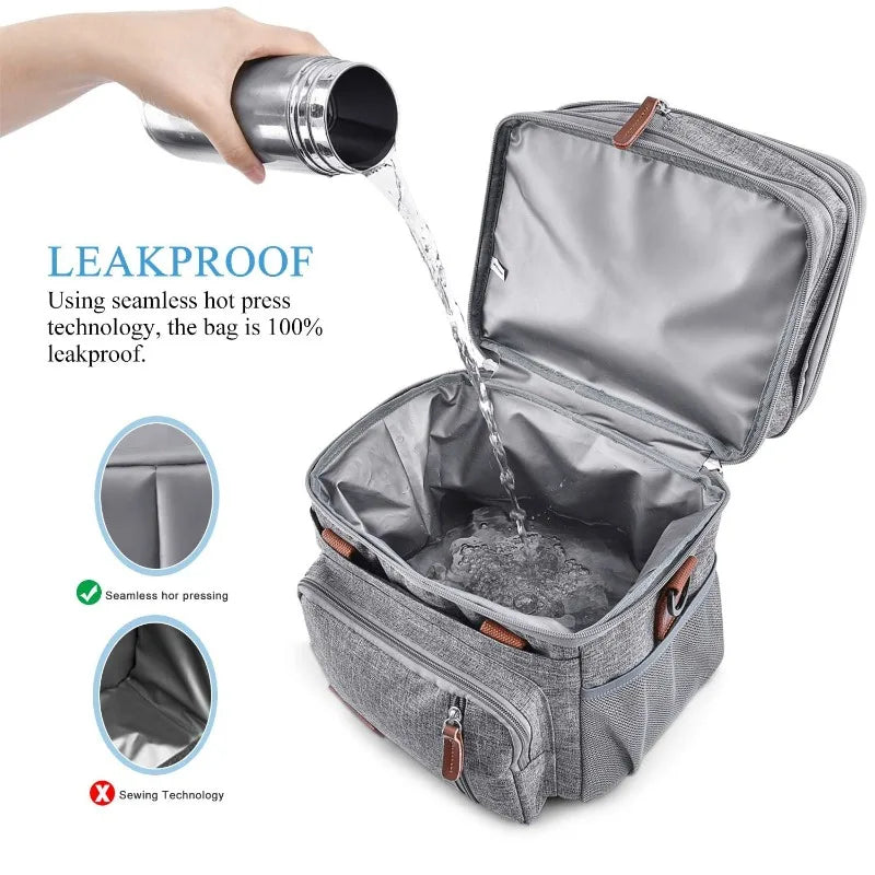 Fashion Double Layer Insulation Bento Lunch Bag Portable Large Capacity Picnic Cooler Ice Pack Waterproof Food Thermal Lunch Box