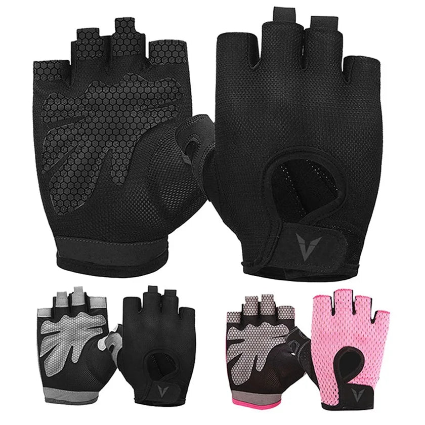 Pink Half Finger Gloves Women Breathable Mesh Non Slip Female Gym Gloves Quick Off Weight Lifting Grip Gloves