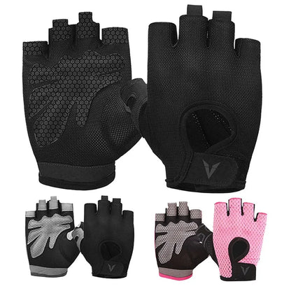 Pink Half Finger Gloves Women Breathable Mesh Non Slip Female Gym Gloves Quick Off Weight Lifting Grip Gloves