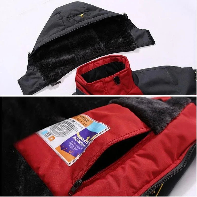 Winter Men's Parka Outdoor Lining Fleece-lined Thickened Windproof Warm Mountaineering Hooded Jacket Cold-resistant Ski Suit 6XL