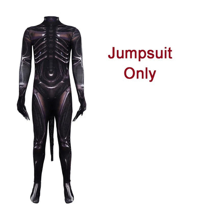 Alien Xenomorph Costume Kids Adult Sci-Fi Movie Romulus Head Mask Suit Scary Space Monster Outfit for Halloween Cosplay Costume