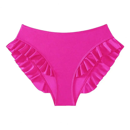 Women Swimming Trunks High-Waisted Ruffle Trim Bikini Bottoms with Tummy Control Quick-Drying Swimwear Beachwear