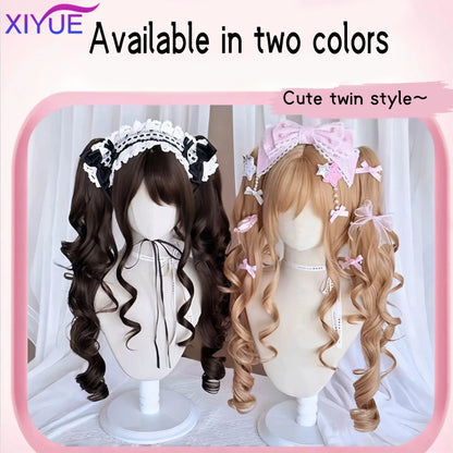 Synthetic Princess Cut Double ponytail Lolita Wig with Bangs Girl Ombre Blonde brown Cosplay Halloween Harajuku wig