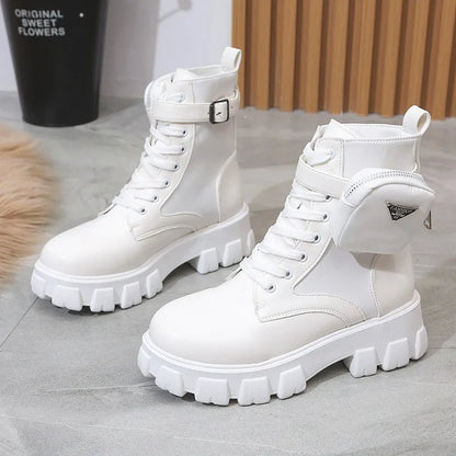 BLACK and White Boots Winter Shoes Women Ankel Boots Goth Shoes Platform Boots Snow Booties Woman Large Size Warm Botas