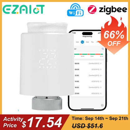 Smart Thermostat TRV Radiator Valve Zigbee/WiFi Tuya Actuator Head Remote Temperature Controller Voice Control Alexa Google Home