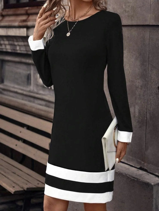 New clashing polka collar knit bottomed waistline for autumn and winter new long-sleeved thin bottomed top and slim dress