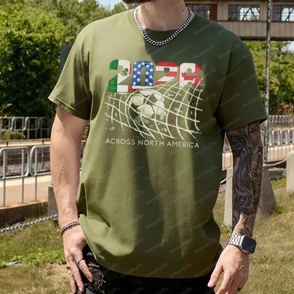 2026 North America Soccer T-Shirt World Football Fan Tee MX US CA Vintage Goal Net Graphic Cup Soccer Lover Gift Cotton Tops