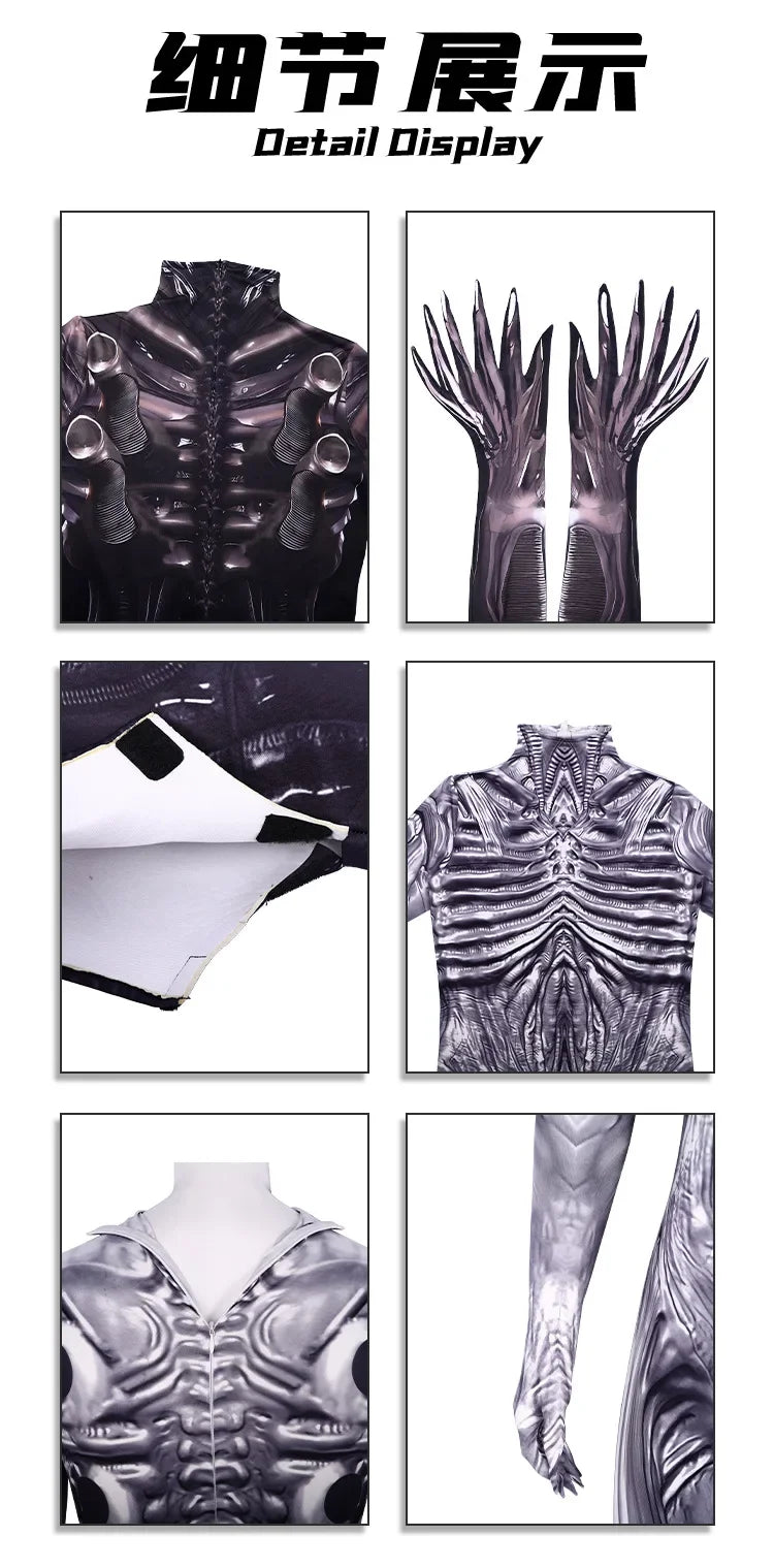 Alien Xenomorph Costume Kids Adult Sci-Fi Movie Romulus Head Mask Suit Scary Space Monster Outfit for Halloween Cosplay Costume