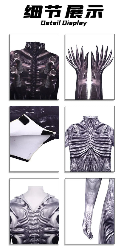 Alien Xenomorph Costume Kids Adult Sci-Fi Movie Romulus Head Mask Suit Scary Space Monster Outfit for Halloween Cosplay Costume