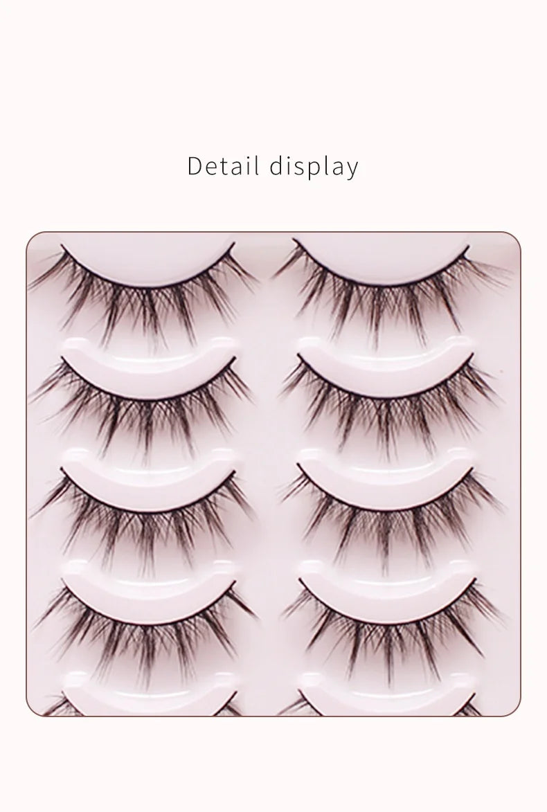 MJ 5 Pairs Of Natural Makeup Daily Makeup Cos Eyelashes Simulated Grafting Fish Tail Segmented Eyelash Facial Makeup Tool