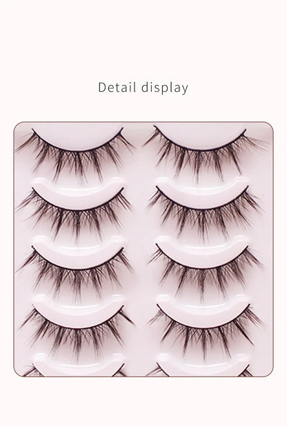 MJ 5 Pairs Of Natural Makeup Daily Makeup Cos Eyelashes Simulated Grafting Fish Tail Segmented Eyelash Facial Makeup Tool