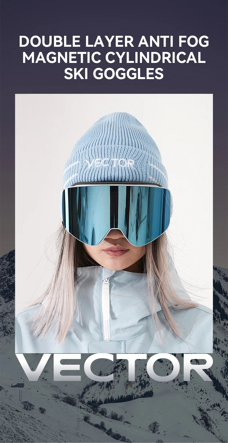 VECTOR Brand Double Layer Anti Fog Magnetic Absorption Cylindrical Ski Goggles UV400 Men Women Ski Glasses Snowboard poc glasses