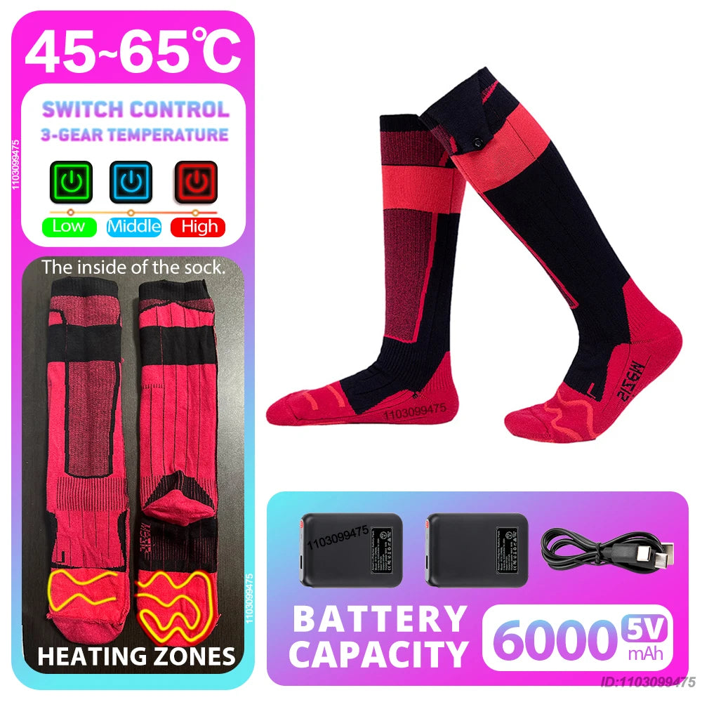 New Heated Socks for Men Women Rechargeable 6000mah Battery Electric Socks Winter Foot Warmer Outdoor Skiing Hunting Fishing