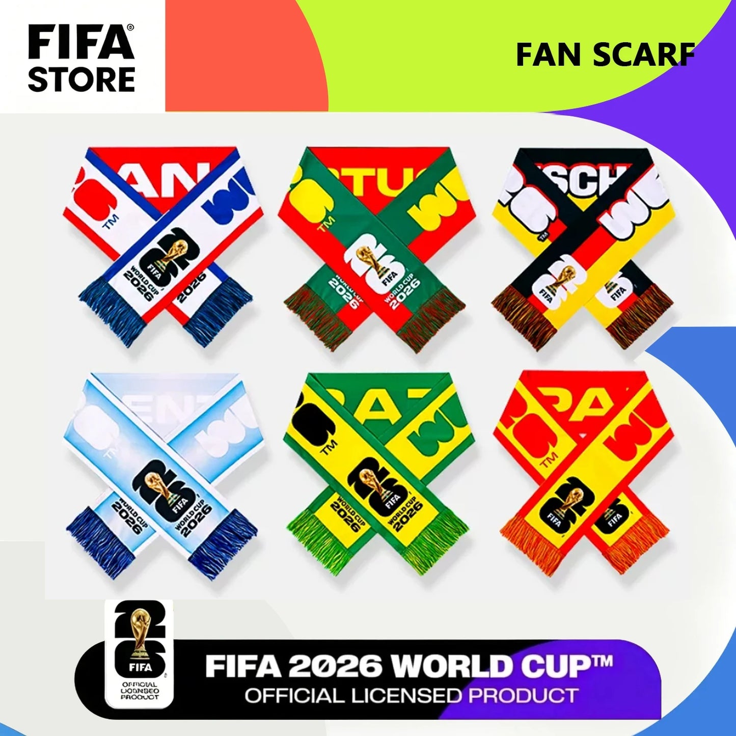 FIFA 2026 World Cup Souvenirs & Merchandise, National Team Fan Scarf, Cheer Scarf for Football Fans