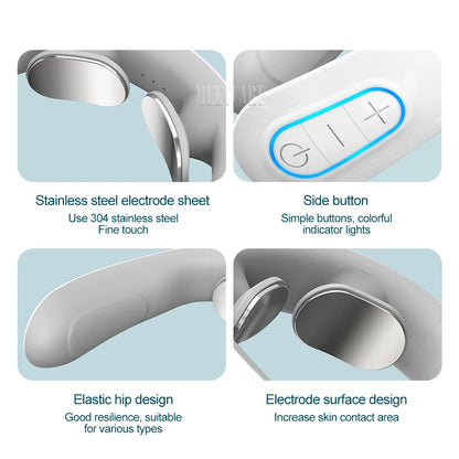 Smart Back Neck Massager TENS Pulse Shoulder Neck Massage Cervical Heating Relieve Pain Muscle Health Care