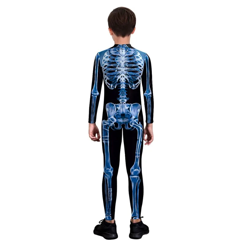 Kids Halloween Cosplay Scary Costume Zombies Skeleton Print Jumpsuit Boys Girls Zentai Suit Child Carnival Party Birthday Gifts