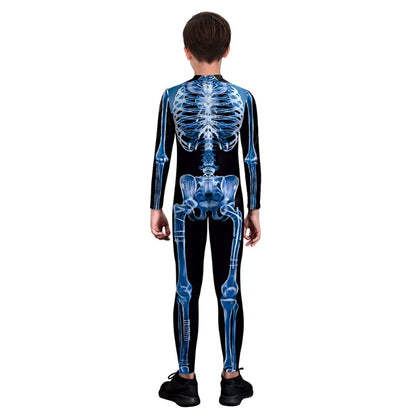 Kids Halloween Cosplay Scary Costume Zombies Skeleton Print Jumpsuit Boys Girls Zentai Suit Child Carnival Party Birthday Gifts