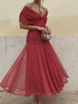 Elegant Women's Bat Sleeve Swing Party Dress Women's Low Breast Cocktail Party Dress Printed Pleated Party Dress Mesh Long Skirt