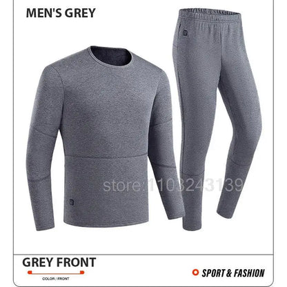 Winter Heated Thermal Underwear Men Heating Jacket Skiwear Heated Jacket Fleece Warm Top Pants USB Electric Heating Clothing