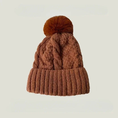 Winter Twist Knitting Hats Warm Fur Pompom Thick Plush Cap Beanies Solid Ladies Versatile Ski Snow Skullies Beanies Velvet Hat