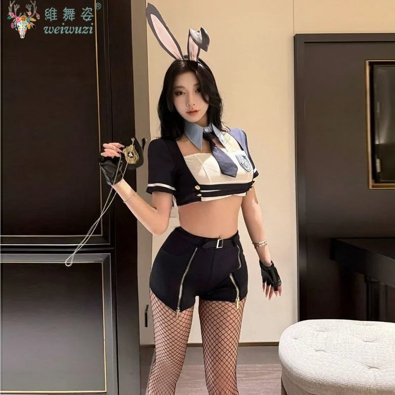 New Sexy Rabbit Search Officer Adult Women Cosplay Costume PoliceWomen Uniform Bunny Girl Stage Perfermance Fancy Suit NightClub