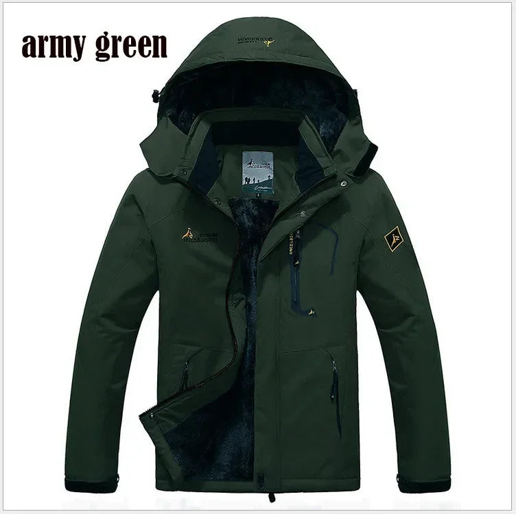 Winter Men's Parka Outdoor Lining Fleece-lined Thickened Windproof Warm Mountaineering Hooded Jacket Cold-resistant Ski Suit 6XL