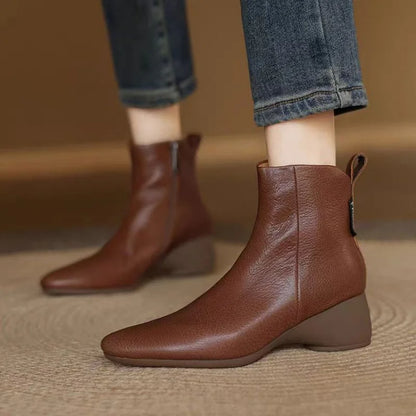 2025 Autumn Winter New Women's Ankle Boots Side Zip Square Toe Retro Comfortable Casual Short Boots