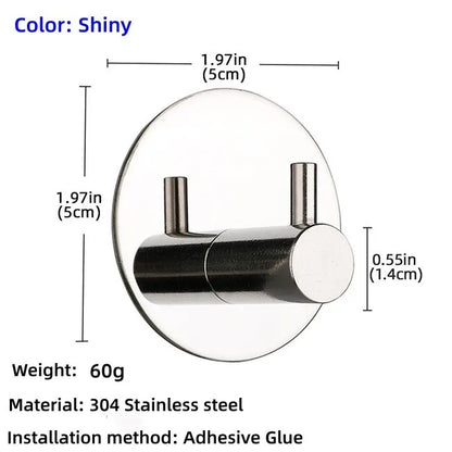 High Quality 304 Stainless Steel Self Adhesive Hooks Shower Bath Hook Kitchen Hanger Bathroom Hook Household Wall Hanger