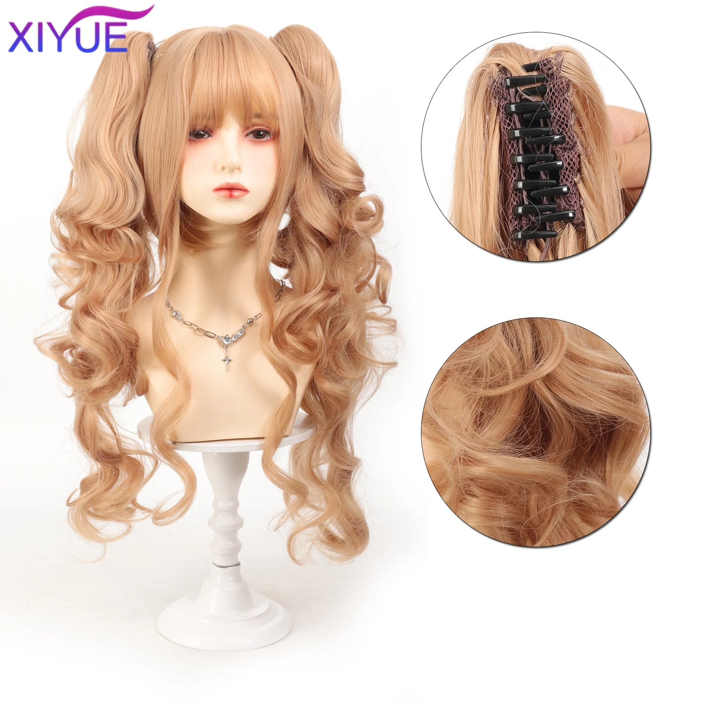 Synthetic Princess Cut Double ponytail Lolita Wig with Bangs Girl Ombre Blonde brown Cosplay Halloween Harajuku wig